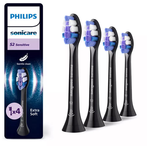 Philips Sonicare S2 Sensitive Toothbrush Heads, Black 4 Pack