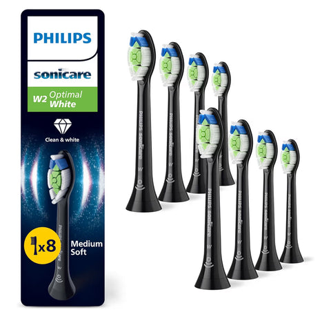 Philips Sonicare W2 Optimal White, Replacement Toothbrush Heads, Black, 8 Pack