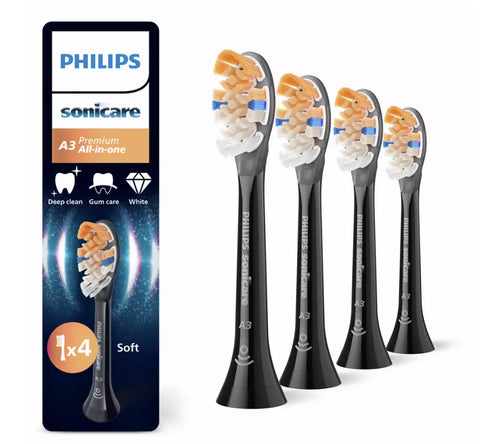 Philips Sonicare A3 Premium Toothbrush Heads 4 Pack, Black