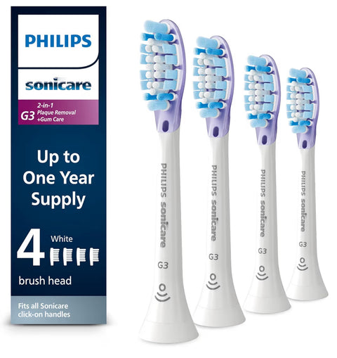 Philips Sonicare Genuine G3 Premium Gum Care Replacement Toothbrush Heads, 4 Brush Heads, White