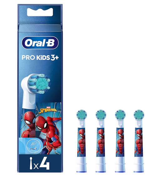 Oral-B Pro Kids Electric Toothbrush Head, Spiderman Edition, Extra Soft Bristles, for Ages 3+, Pack of 4, White